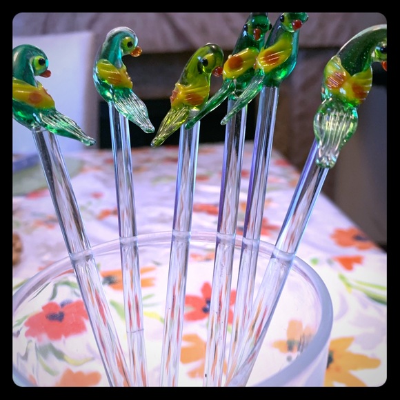 NWT Glass Parrot Swizzle Sticks-10 in a set - Picture 1 of 1